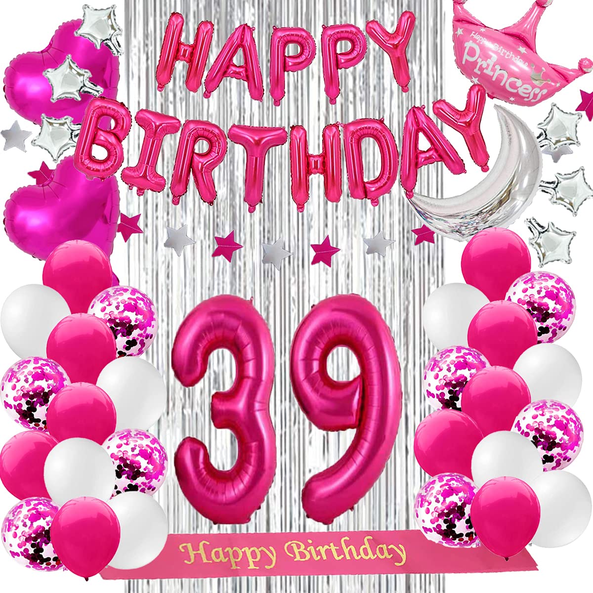 85 Birthday Decoration Happy Birthday Banner Balloons Garland Cupcake Toppers Purple...