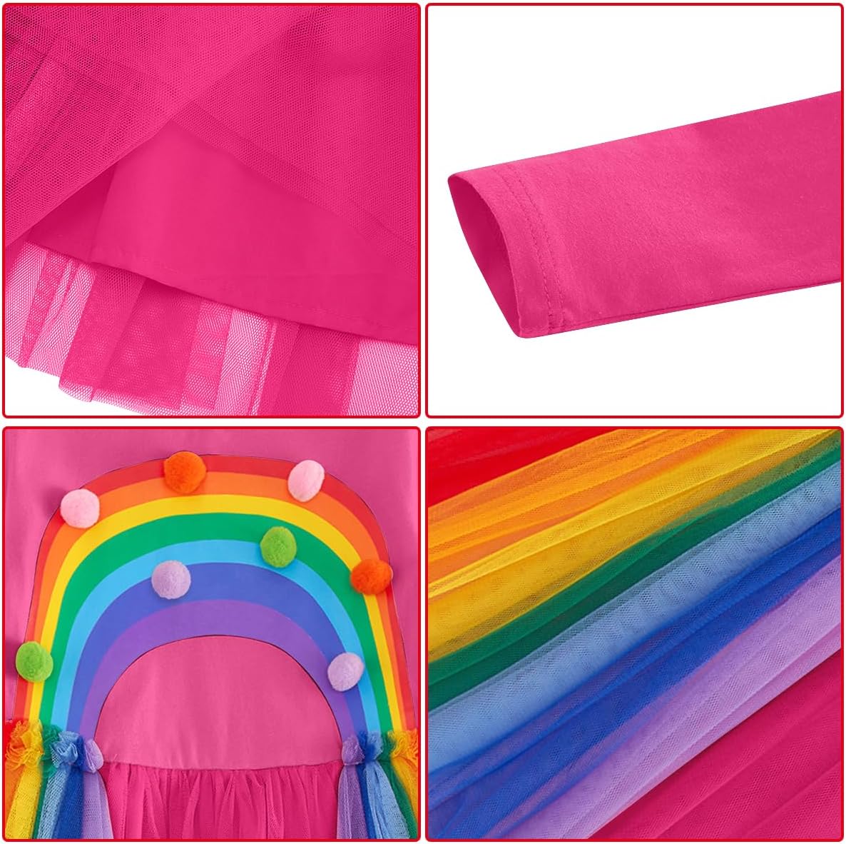 ガールズドレス 長袖 女の子 レインボー 誕生日 チュールドレス 秋冬服 3-7歳