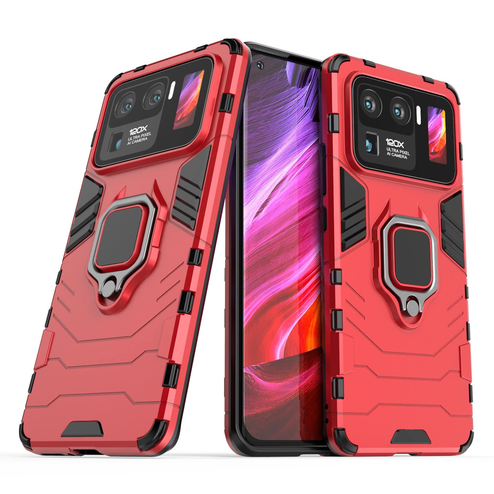 2ndSpringCase for Xiaomi Mi 11 Ultra 5G,Hybrid Heavy Duty Protection Shockproof Defender Kickstand Armor Case Cover,Red