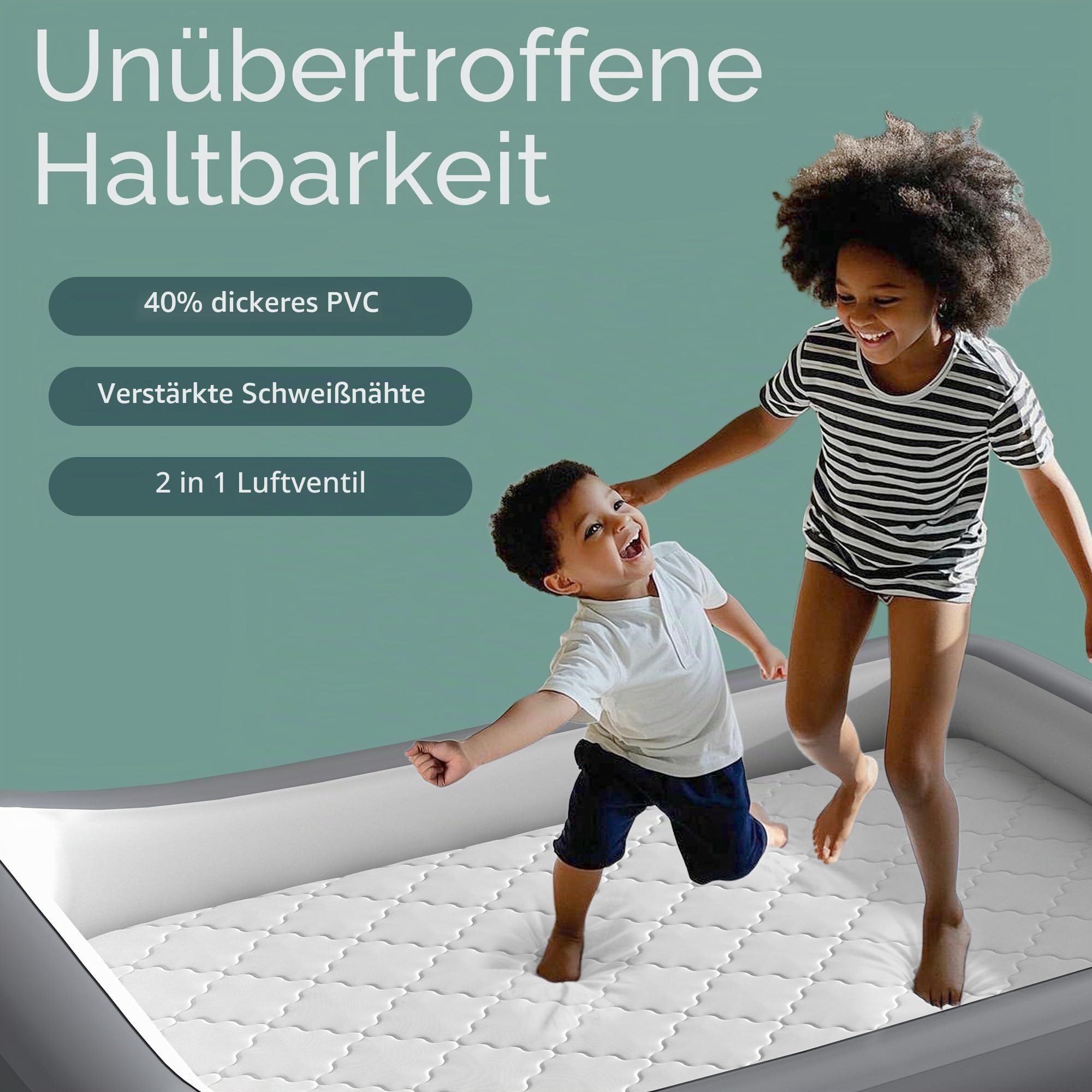 GloTika Aufblasbares Reisebett für Kleinkinder, tragbare Kinder-Luftmatratze mit Sicherheitsstoßstangen, ideal für Reisen, inklusive Pumpe und Tragetasche