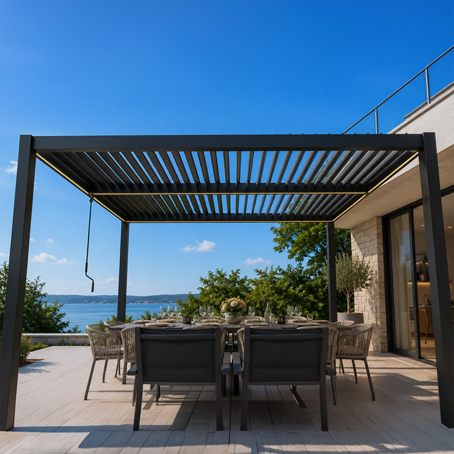 Pergola Bioclimatique CORFU LED Noir 4x3 m