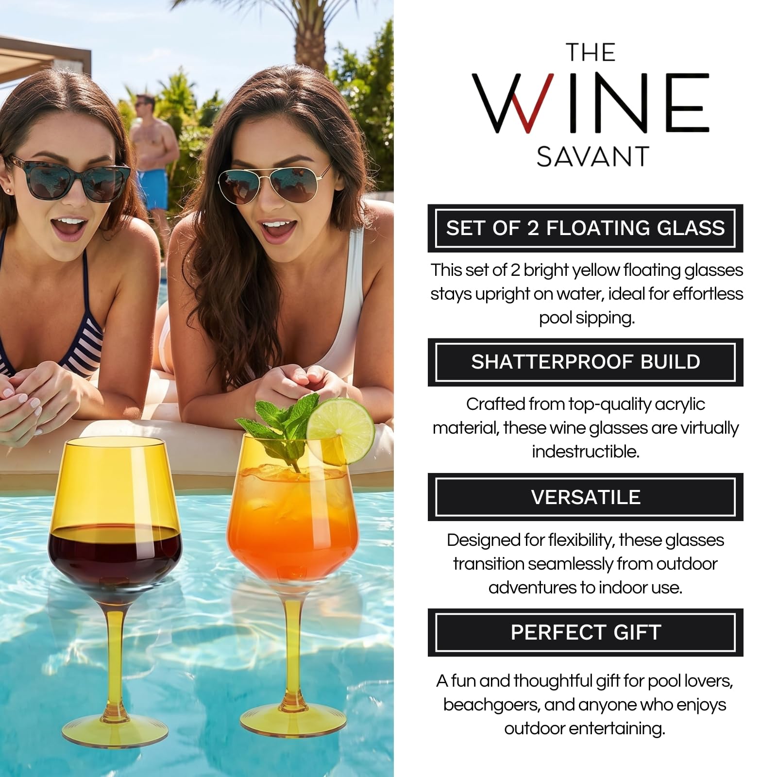 Amazon.com: The Wine Savant Acrylic Colored Wine Glasses | 2 Set |  Shatterproof Tritan Drinkware, Unbreakable - European Design BPA-free,  Reusable, All Purpose, Floats on Water, Hand Wash 15oz (Bright Yellow): Home