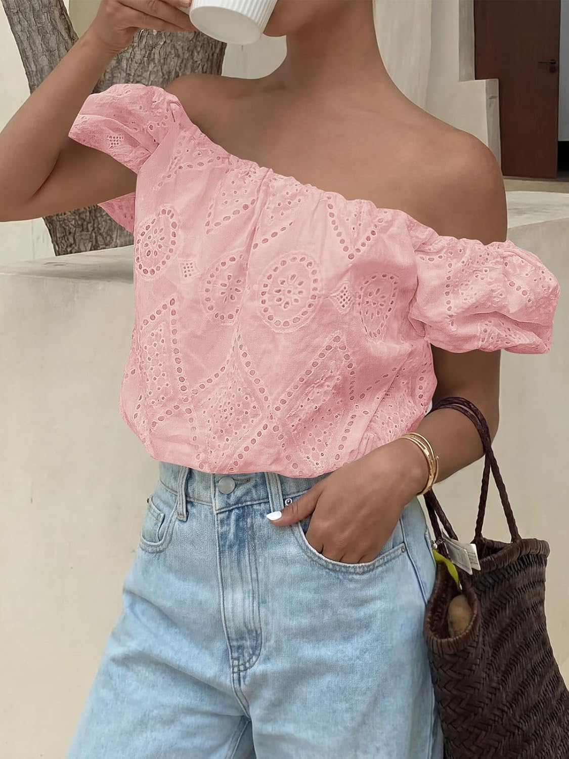 PRETTYGARDEN Women's Summer Off The Shoulder Tops 2026 Dressy Casual Puff Short Sleeve Embroidered Eyelet Cute Blouse Shirts - Image 4