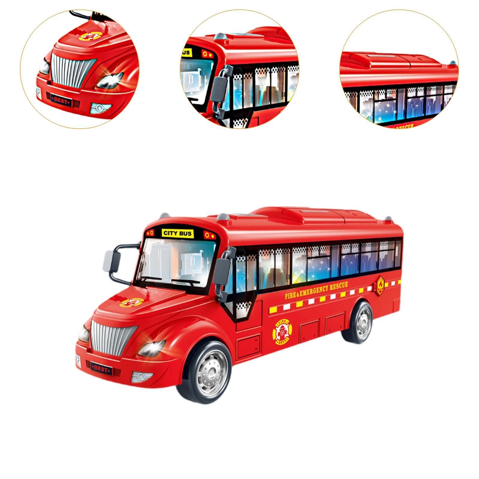 City Bus Spielzeug Bus Spielzeug Auto Modell mit Realistischen Geräuschen Offene Türen Und Lichtfunktionen für Kinder für Klassenzimmerpreise Partyges, Feuer Notfall