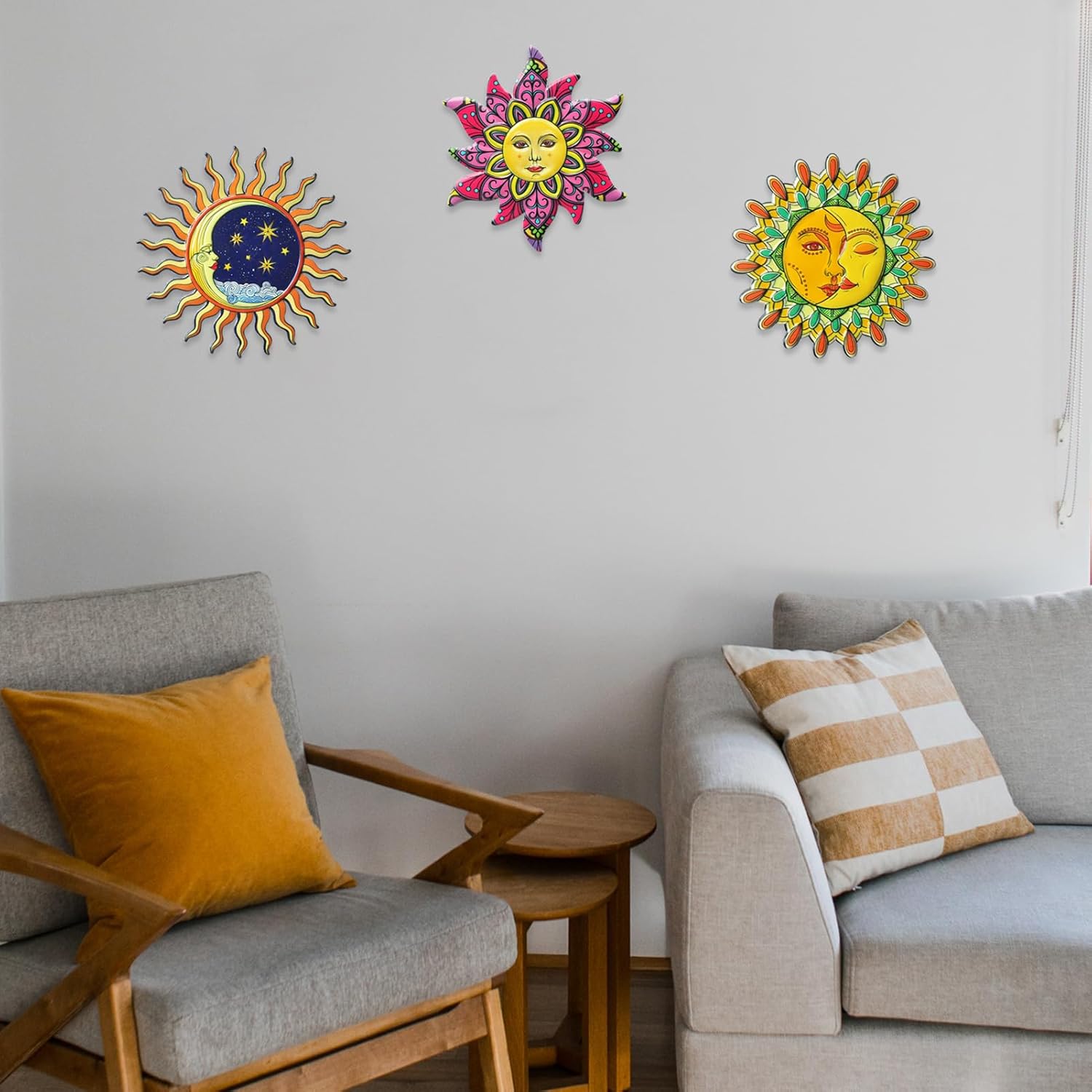 Yonivexis Sun Wall Art Metal Sun Wall Decor Outdoor Hanging Decoration Home Garden Living Room Bedroom Farmhouse Yard Patio Fence Decor, Style 6
