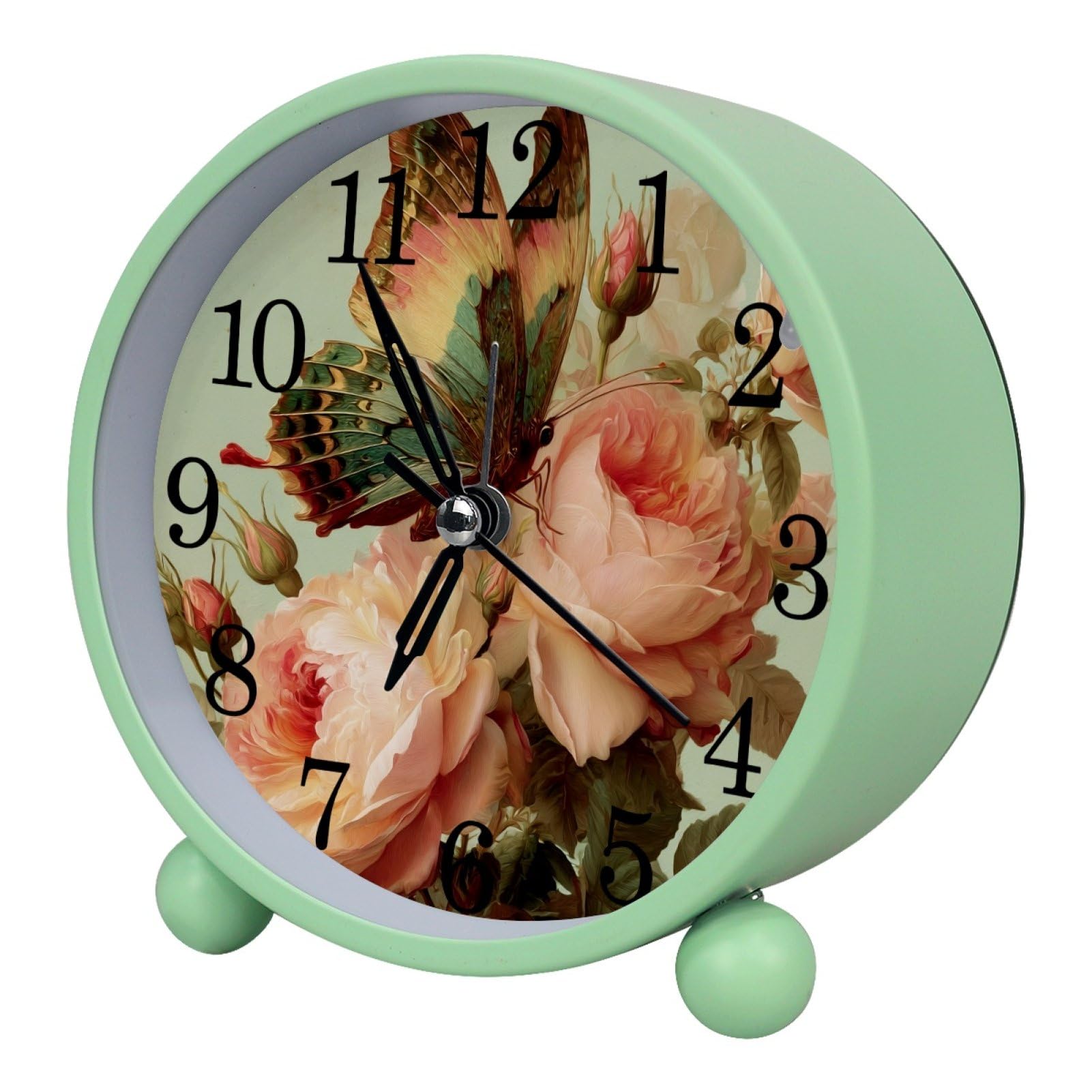 etoenbrc Watercolor Butterfly Silent Analog Alarm Clock Small Battery Operated Clock Slient Plastic Table Clock for Living Room Bedroom Color178