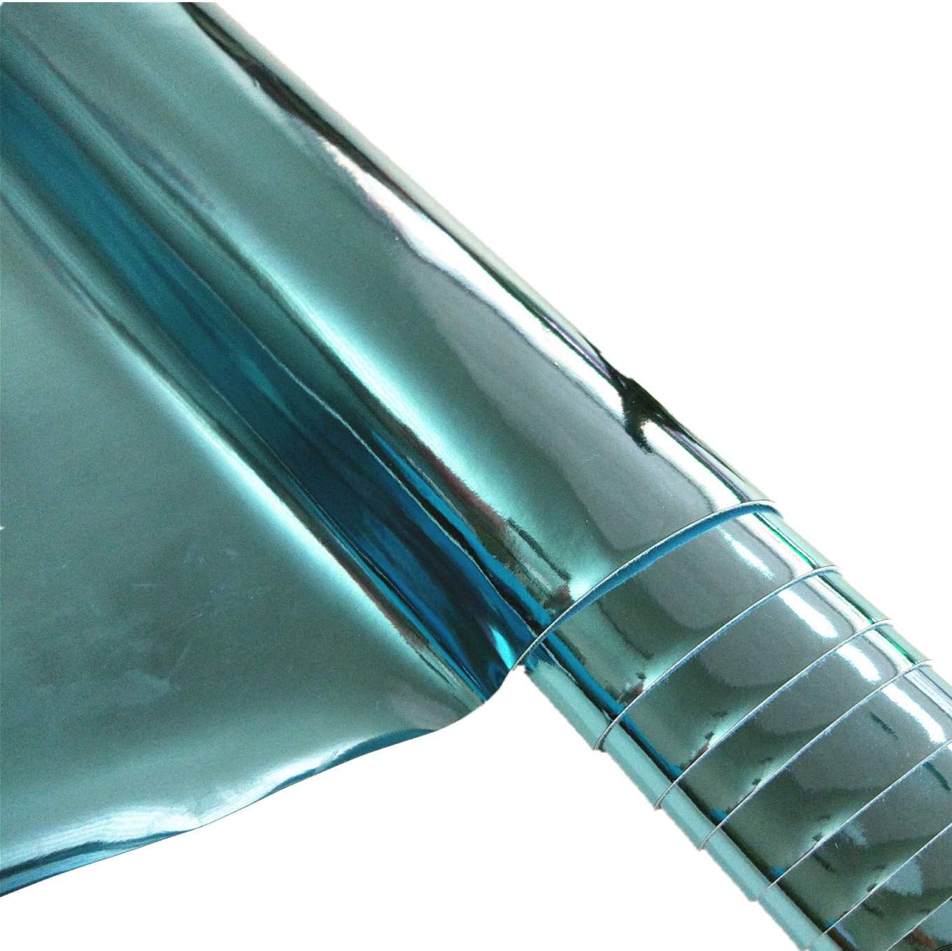 ZAIONE Smooth Mirrored Plain Faux Leather Fabric 8” x 53” (21cm x 135cm) Roll Glossy Shiny Metallic Leather Vinyl Fabric for Shoes Bag Bows Earrings Making Material DIY Craft (Light Blue)