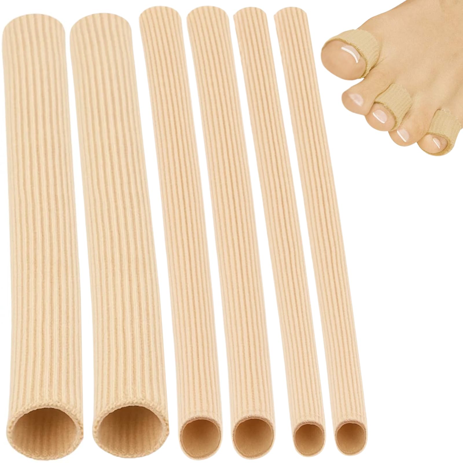 ViveSole Toe Sleeves [6 Pack] - Silicone Gel Tube Finger Protector Compression Cushion Brace - Bandage Wrap Pad Cap for Corn, Calluses, Blister, Jammed Hammer, BJJ, Running, Pain Relief (Combo Pack)