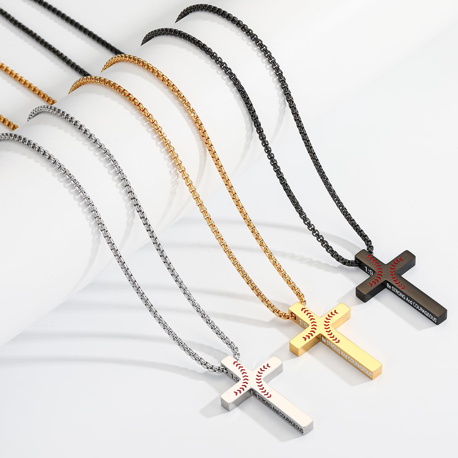 Baseball Bible Verse Cross Necklace for Boys Men, Stainless Steel Cross Pendant Chain Christian Religious Baseball Stuff Accessories Jewelry Gifts for Son Kids Teens Team