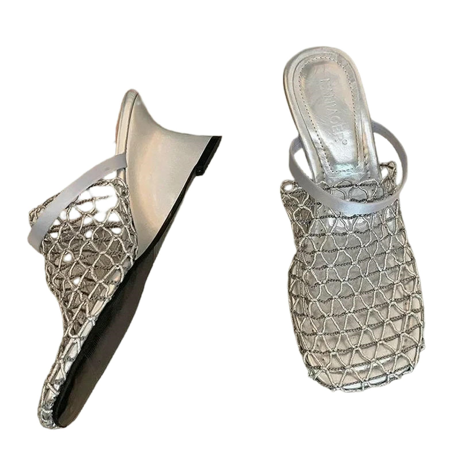 Sandały damskie Kliny Trampki Mesh Wysokie obcasy Buty Projekt Muły Slingback Zjeżdżalnie Lato Pujer Sandały-srebrne-39