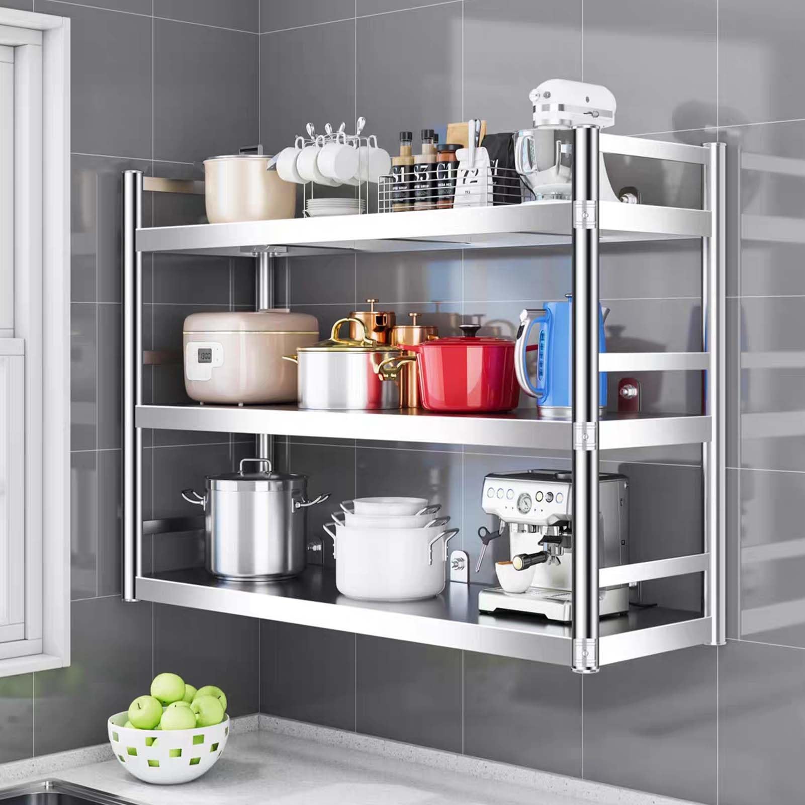 Étagère murale 3 niveaux support rangement cuisine inox 120cm