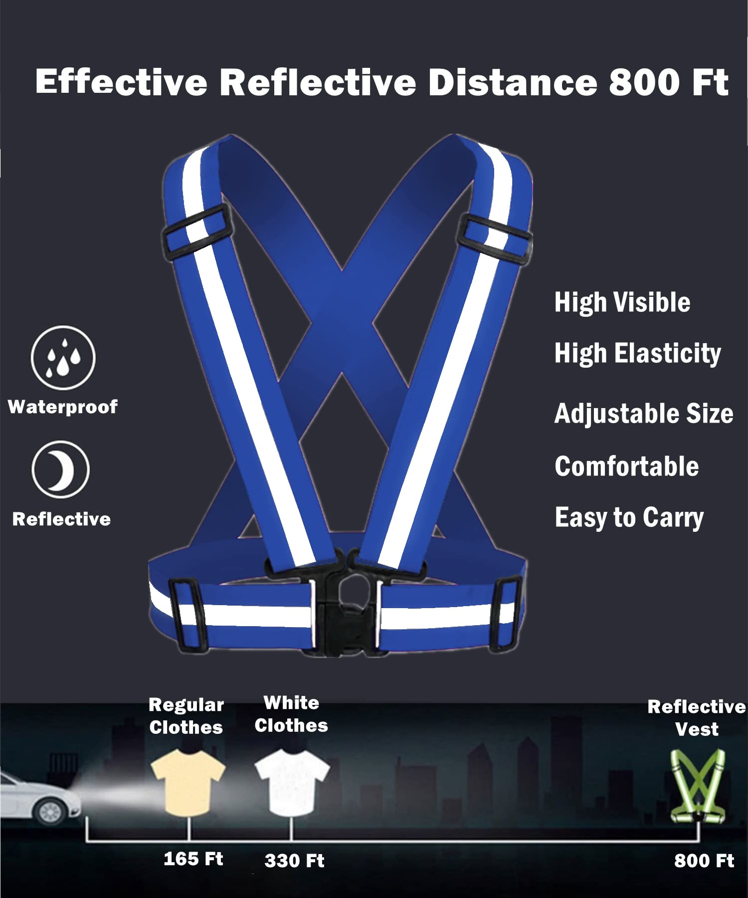 Lot de 2 à 10 gilets de course réfléchissants haute visibilité avec sangle réfléchissante pour vélo de nuit pour homme, femme, enfant