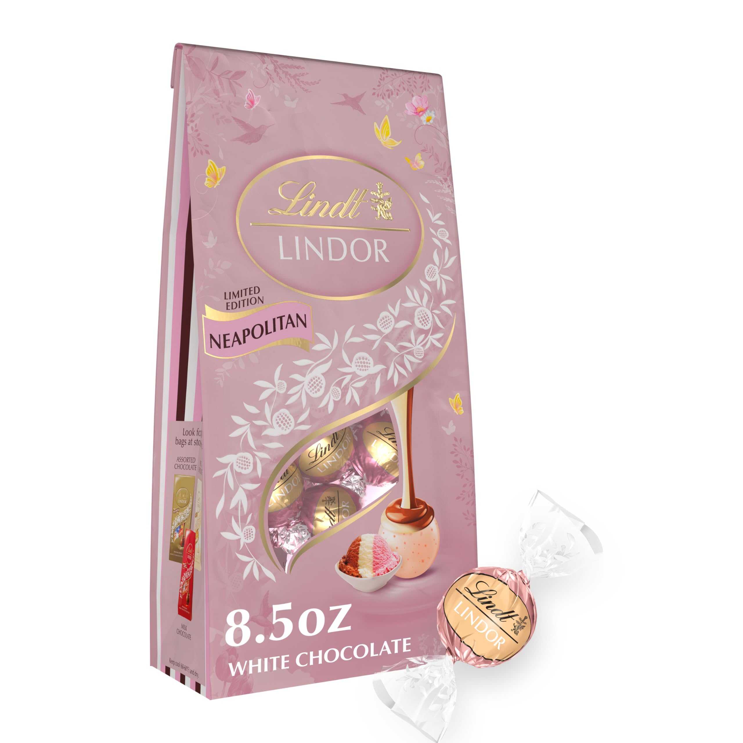 Lindt LINDOR Spring Neapolitan White Chocolate Truffles, Chocolates with Smooth, Melting Truffle Center, 8.5 Oz Bag