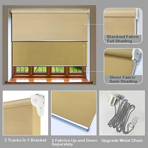 Miniatura 5 de LETAU Persianas inalámbricas de doble capa, 2 persianas en 1 ventana, 100% opacas y 50% opacas alternativas, proporcionan soluciones de control de