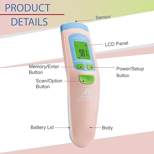 Miniatura 4 de Amplim Termómetro de frente sin contacto  Termómetro para bebés sin contacto  Esenciales médicos para adultos, niños, niños pequeños, bebés