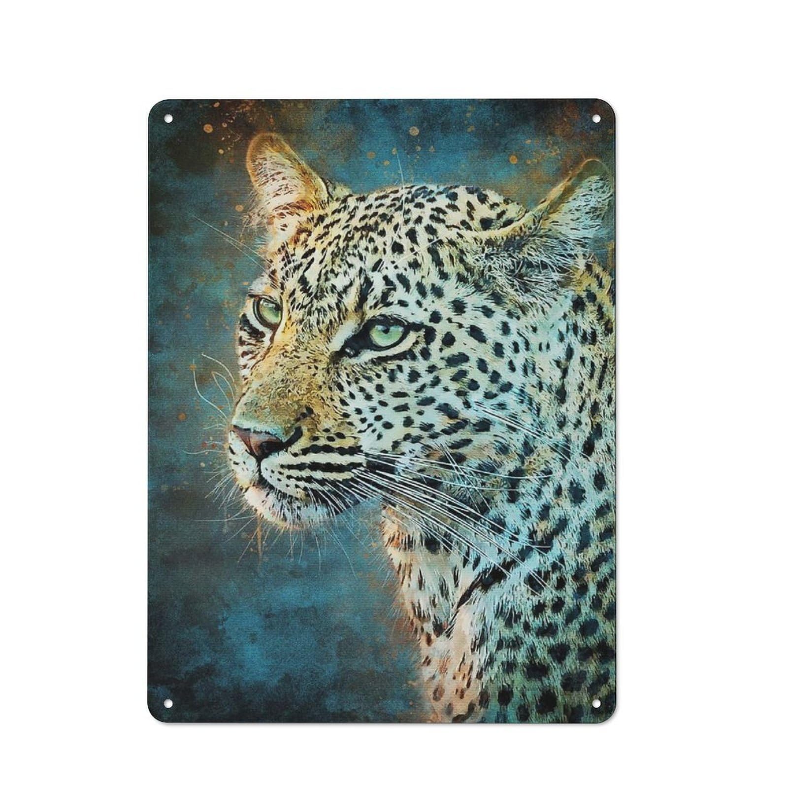 Junmoney Style-19 Retro Metal Wall Sign 40X30cm Featuring Expression Leopard For Garage Wall, For Garage, Workshop And Man Cave Decoration