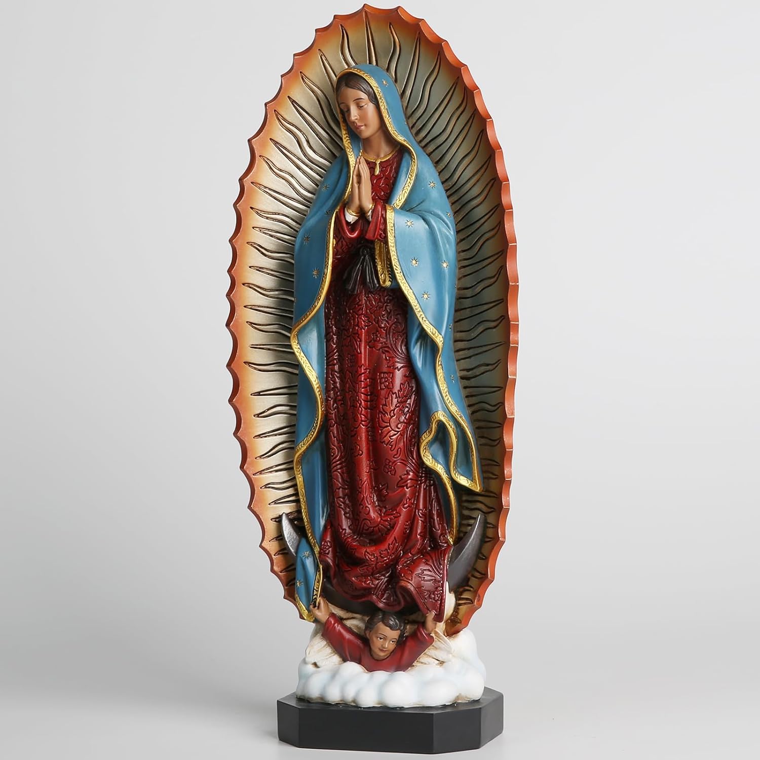 Our Lady of Guadalupe Statue - 13.5 Inches Virgin Mary Statue Blessed Mother Virgen de Guadalupe Religious Figuines, Hand Painted Mother Mary Sculpture Catholic Gifts