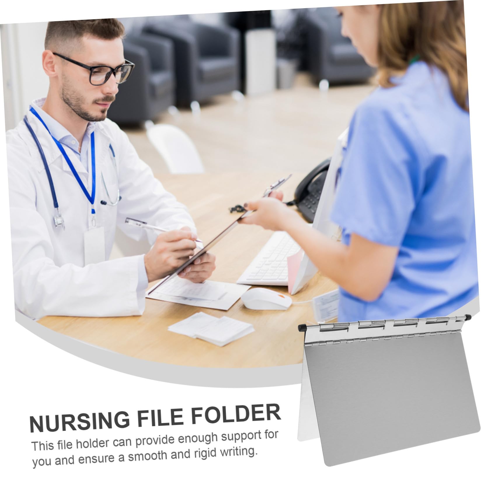 HOMSFOU Rostfreie Edelstahl Aktenmappe mit Klemmbrett für Gesundheitsdokumente Robuste Bauweise und Praktische Anwendung für Büro und Klinik A4 Format