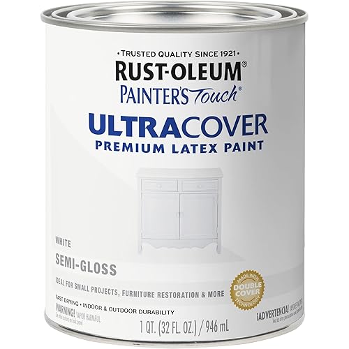 Rust-Oleum 1993502 Painter's Touch Ultra Cover Multi-Purpose Brush-On Paint, 1 Quart, Semi-Gloss White