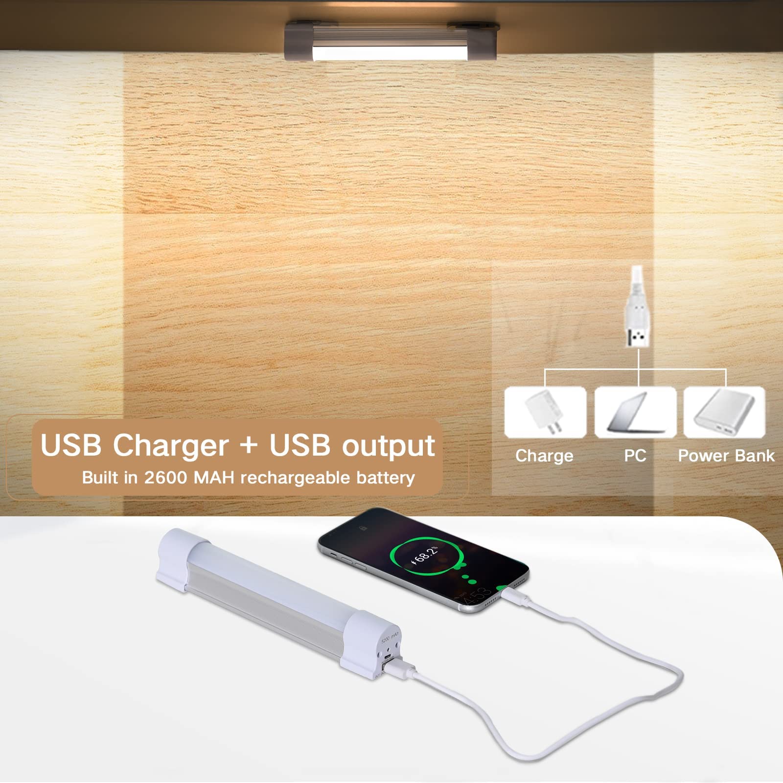 Cabinet luce LED tubo magnetico 4000Lumens 3 colori luminosità continuamente dimmerabile campeggio Lanterna USB ricaricabile luci portatili con 2 magneti Stamina per 60 ore
