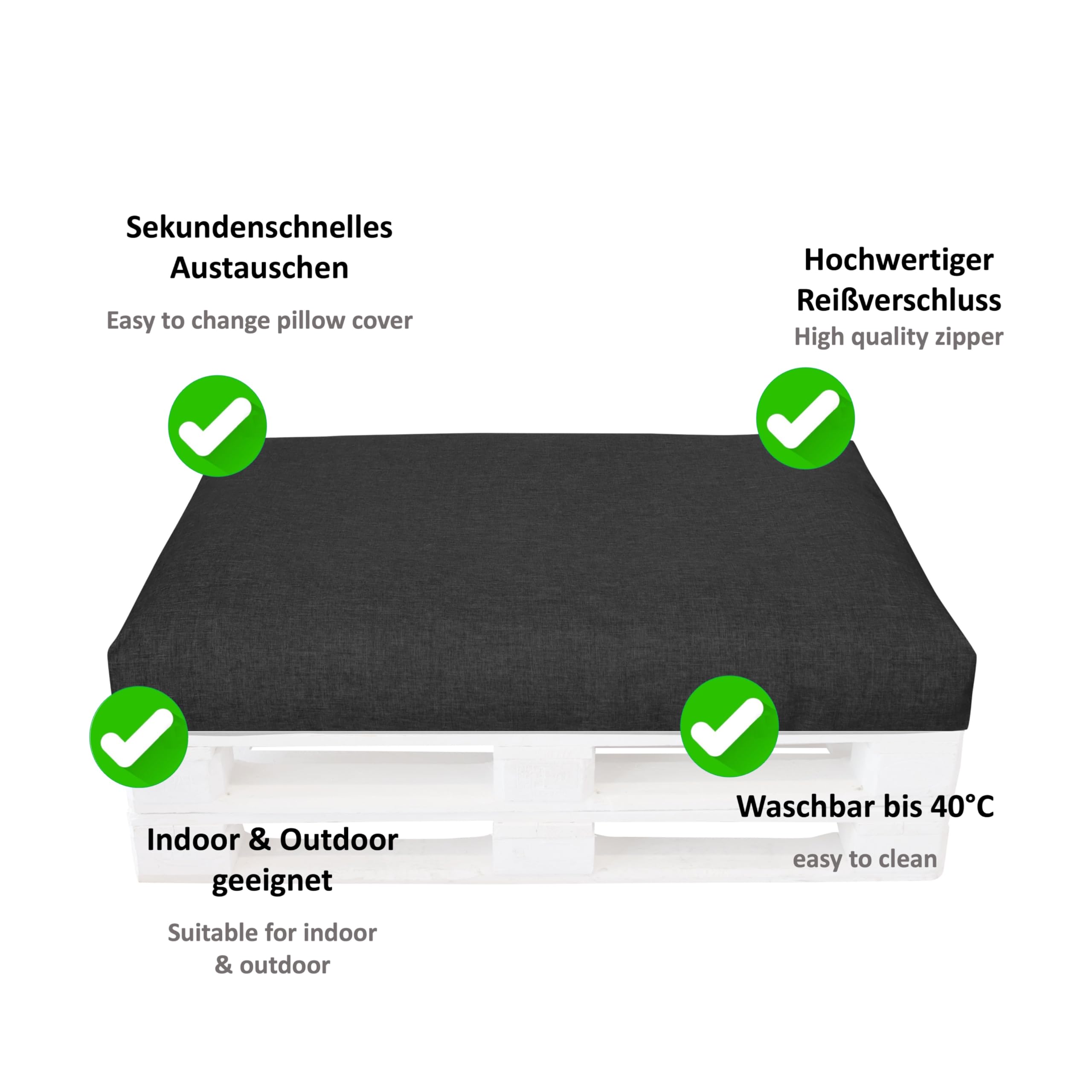 LILENO HOME Funda de cojín para palé, color antracita, funda de repuesto para asiento de 120 x 80 x 16 – 20 cm – Funda acolchada para palés europeos – Cojín para palés exterior funda para muebles de