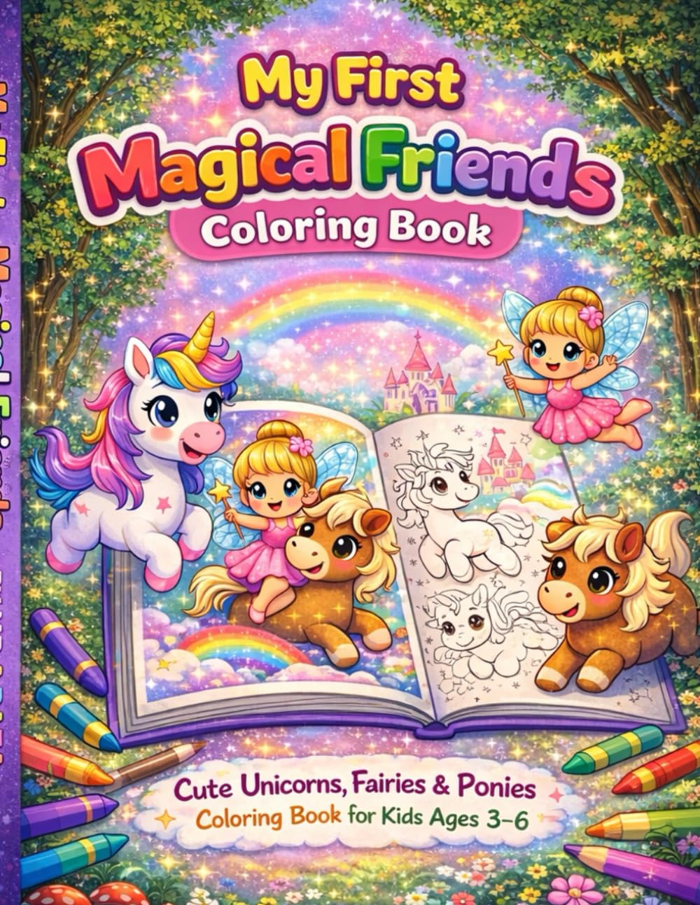 My First Magical Friends Coloring Book: Cute Unicorns, Fairies & Ponies Coloring Book