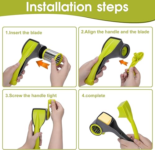 Miniatura 3 de Masthome Rallador de queso con asa, rallador de queso parmesano de mano con 4 tambores de acero inoxidable, rallador de queso giratorio para rallar