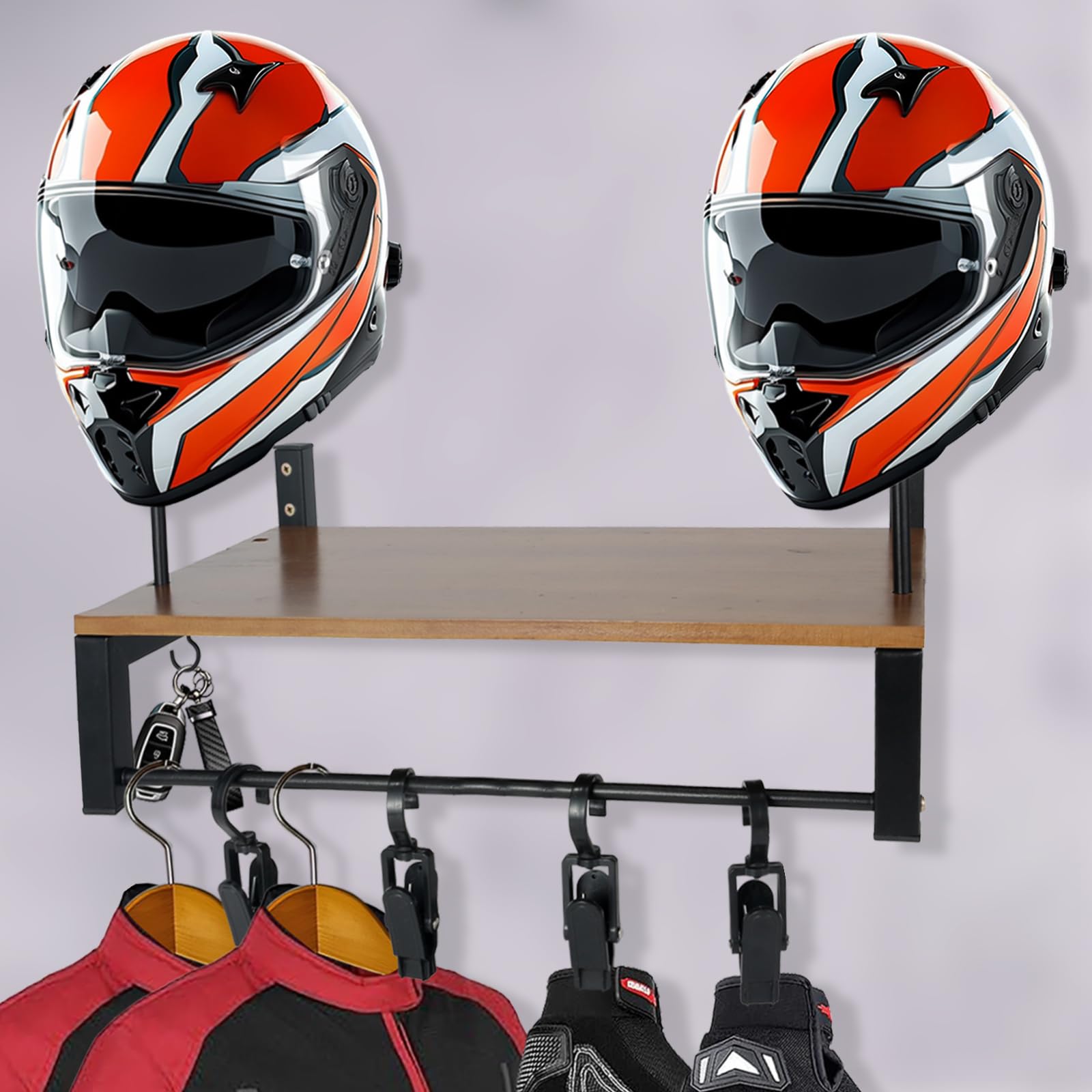 Butifooy Motorcycle Helmet Holder Wall Mount, Double Helmet Wall Mount Plate Rack Display Storage Rack with Motorcycle Accessories Helmet Rack Wall Mount for Football Motorcycle