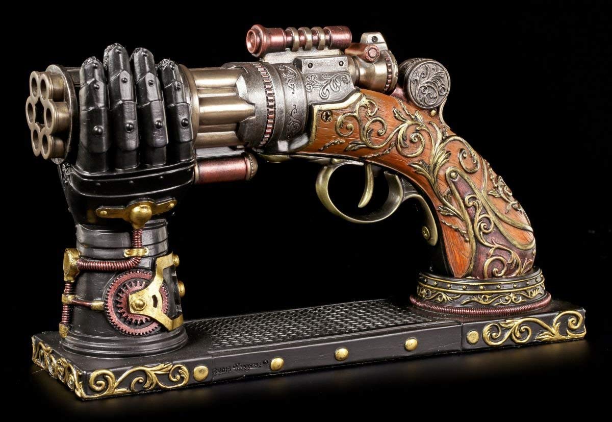 Figuren Shop GmbH Steampunk Deko Pistole mit Hand-Halterung | Fantasy Waffe Veronese