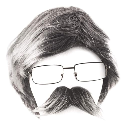 Tigerdoe - Disfraz de hombre viejo conjunto de 3 piezas peluca gris bigote gafas accesorios para disfraz de abuelo Tigerdoe - Disfraz de hombre viejo conjunto de 3 piezas peluca gris bigote gafas accesorios para disfraz de abuelo