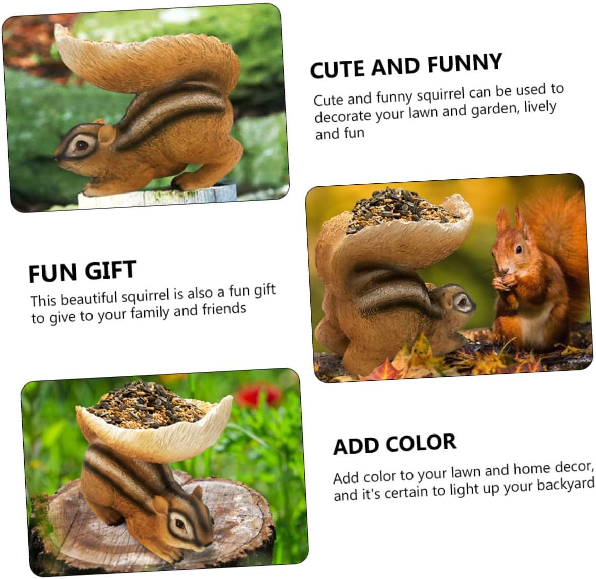 1Pc Lifelike Squirrel Statue Feeder Adorable Resin Garden Decor for Home and Party Decoration Durable Animal Art Supply Fun for Friends and Family