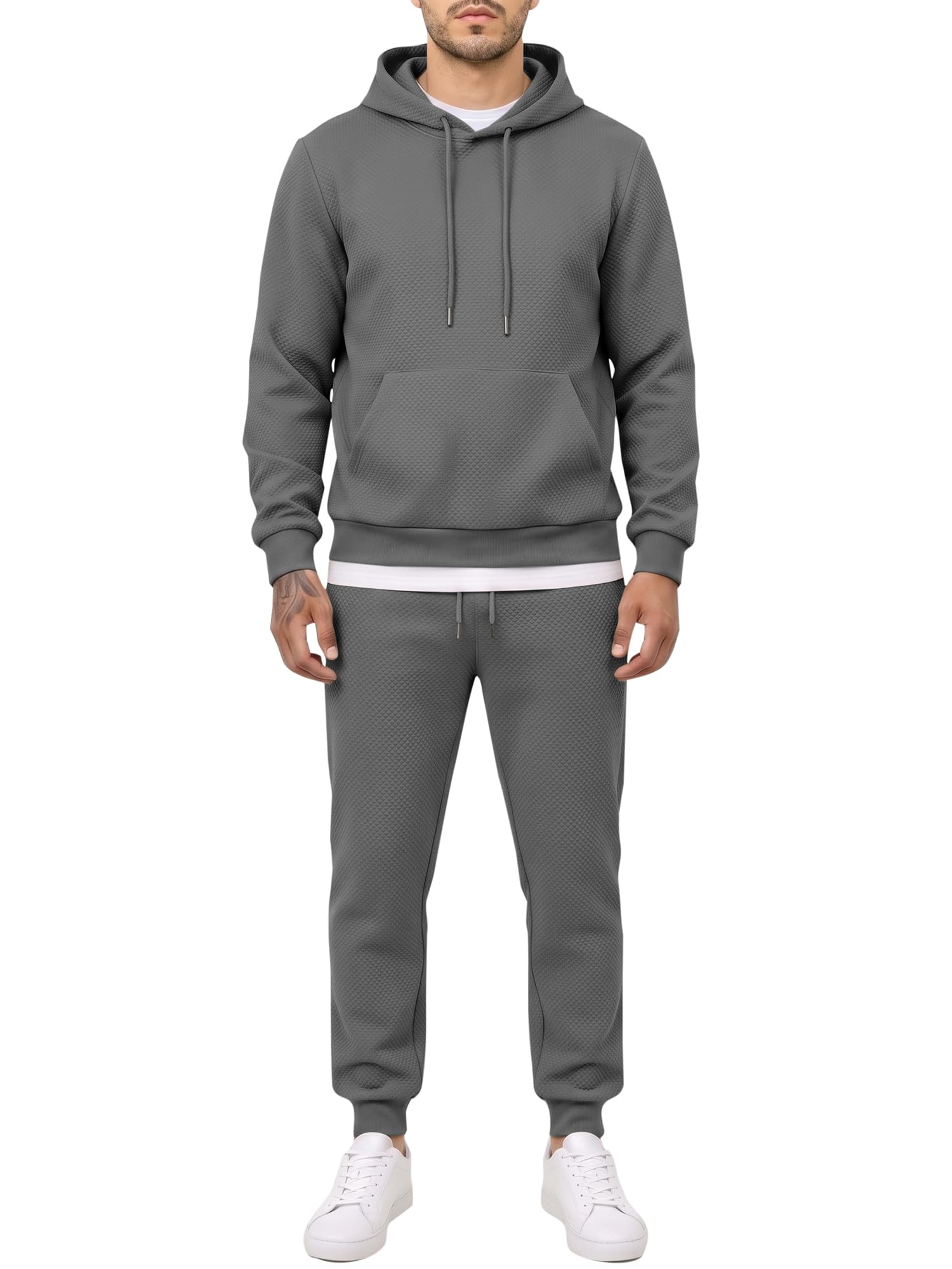 JMIERR Jogginganzug Herren 2-Teiliger Textured Trainingsanzug Hoodie Set