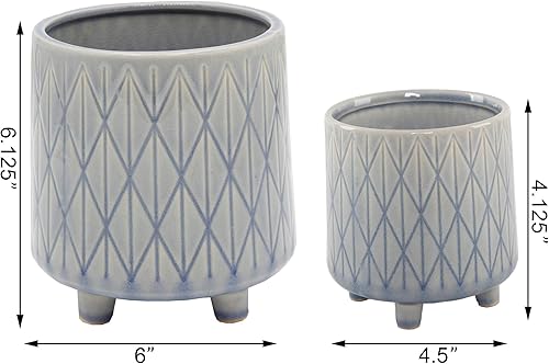 Miniatura 10 de Flora Bunda - Juego de 2 macetas de cerámica con pies (6.0pulgadas y 4.75 pulgadas), color blanco mate.