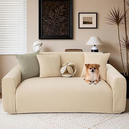 Miniatura 2 de Fundas elásticas para sofá de 2 cojines, aptas para mascotas, lavables, protectores de muebles con parte inferior elástica para gatos y perros