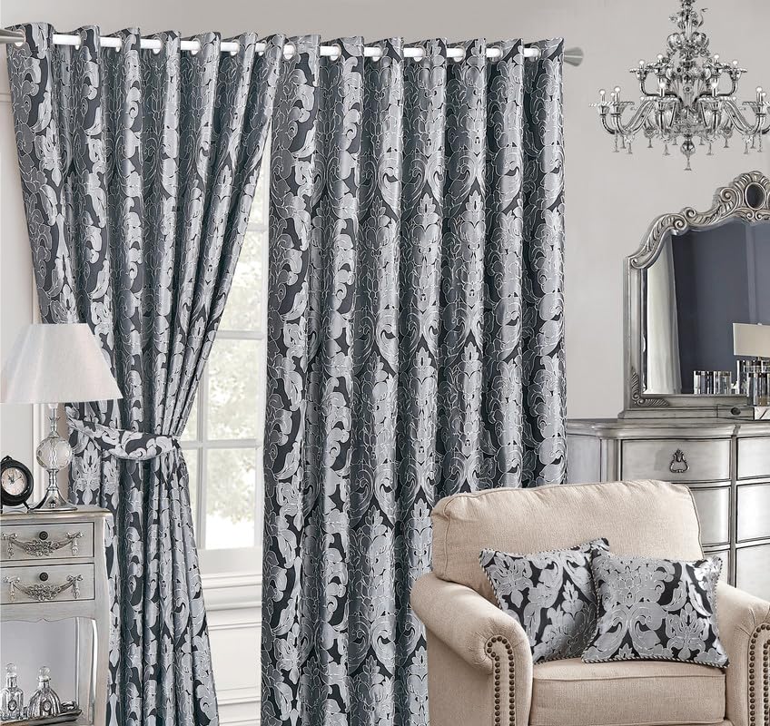 Luxury Eyelet Curtains Pair - Lucy Black - Thermal Blackout Heavyweight Drapes for Living Room & Bedroom - 90" x 108"(229x274cm)