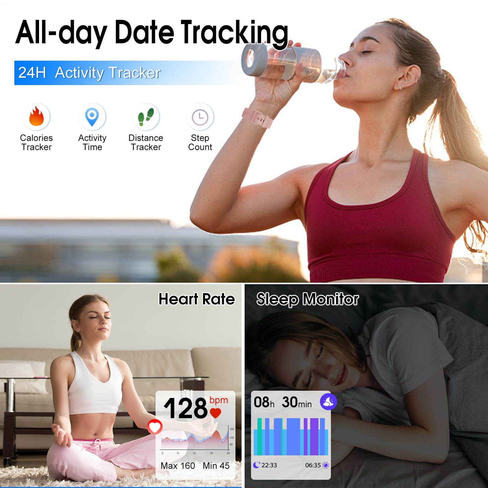 DUSONLAP Smartwatch Uomo Donna, 1.85" HD Orologio Smartwatch con funzione chiamata, 113+ Sportive Smart Watch con Sonno/Cardiofrequenzimetro/Contapassi, Impermeabil IP68 Fitness Tracker, Rosa