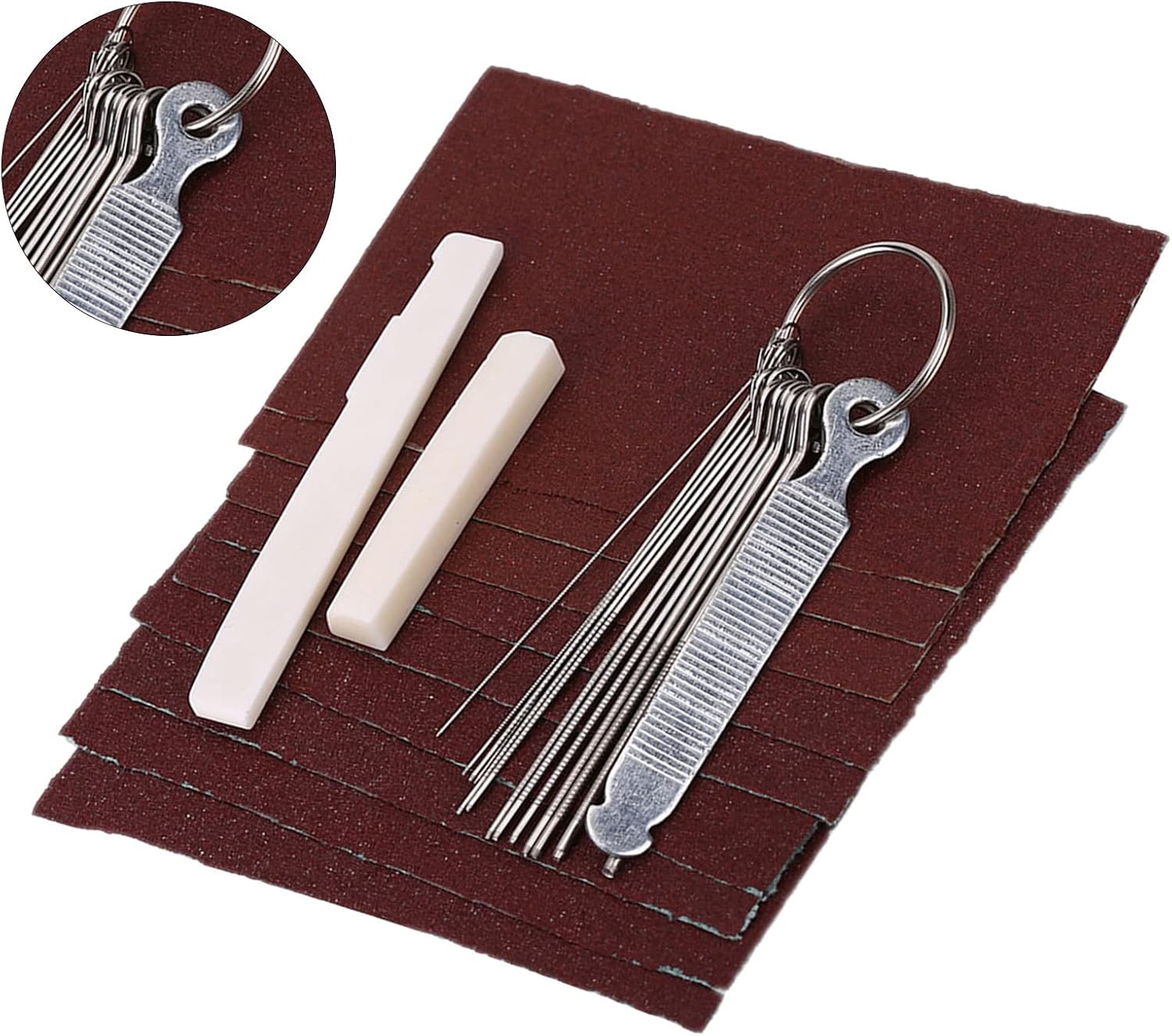 Guitar Bone Bridge Saddle Guitar Bridge Saddle Nut Files Set Guitar Bridge Saddle and Nut Set Kit Guitar Nuts Sand Paper Files DIY Acoustic Guitar Maintenance Tool