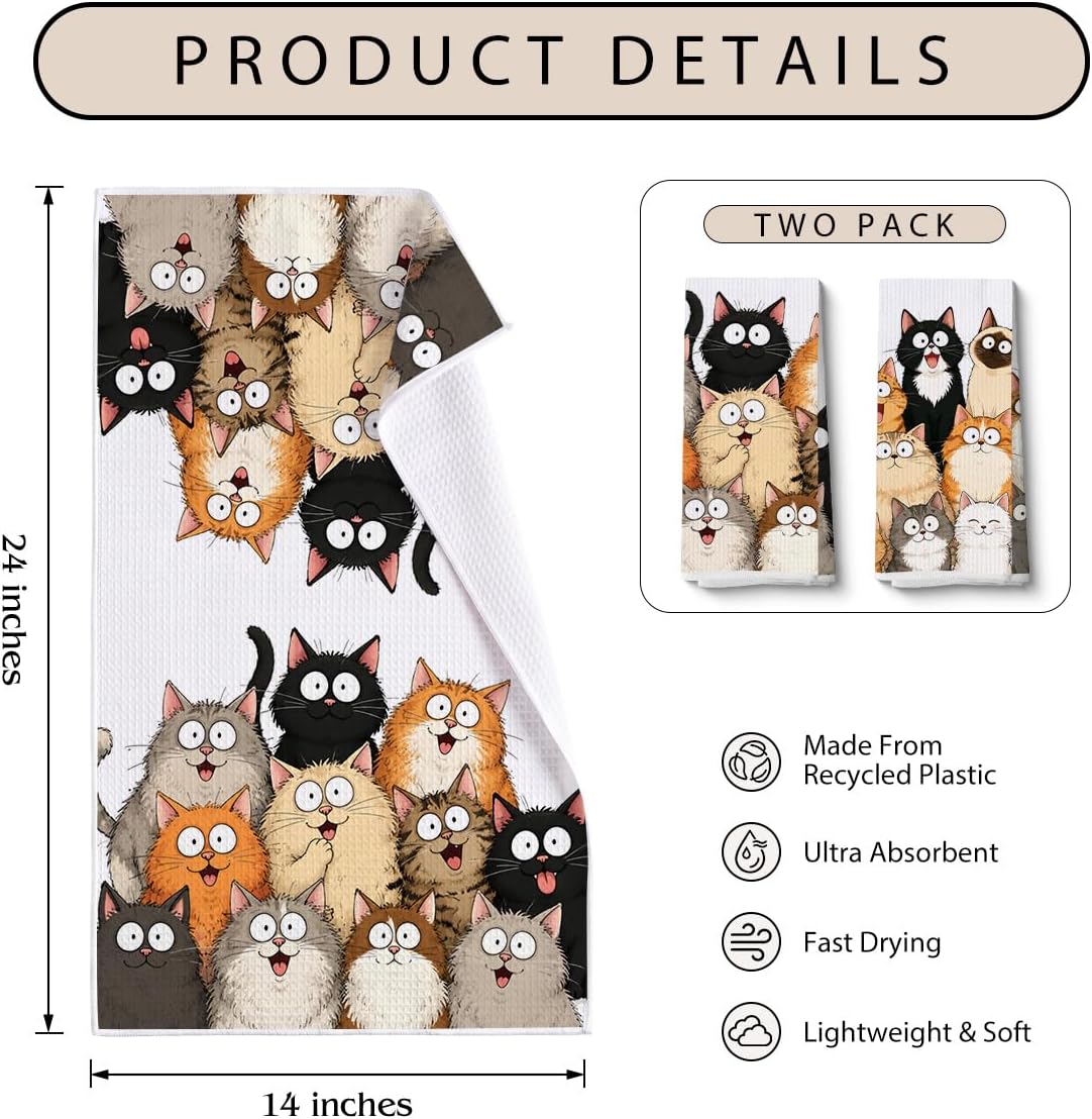 2Pcs Cute Cat Kitchen Towels, Cat Gifts for Women Tea Dish Towel 24x14Inch image 2