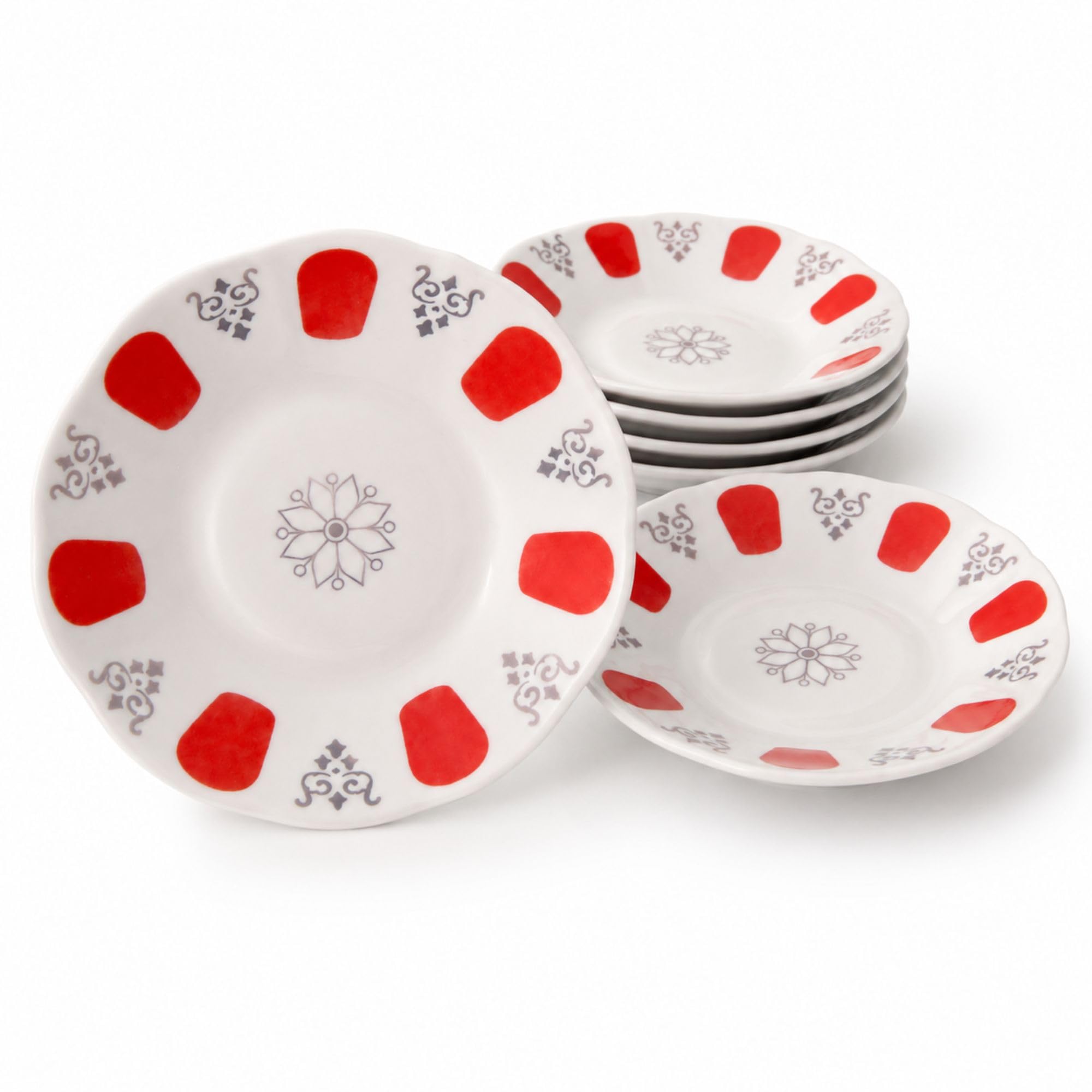 6er Set Unterteller für Teegläser, Türkische Teeteller aus Porzellan, 11 cm, Teeglas Untersetzer, Dip- und Soßenschälchen, Snackteller, spülmaschinengeeignet, Acem-Dekor