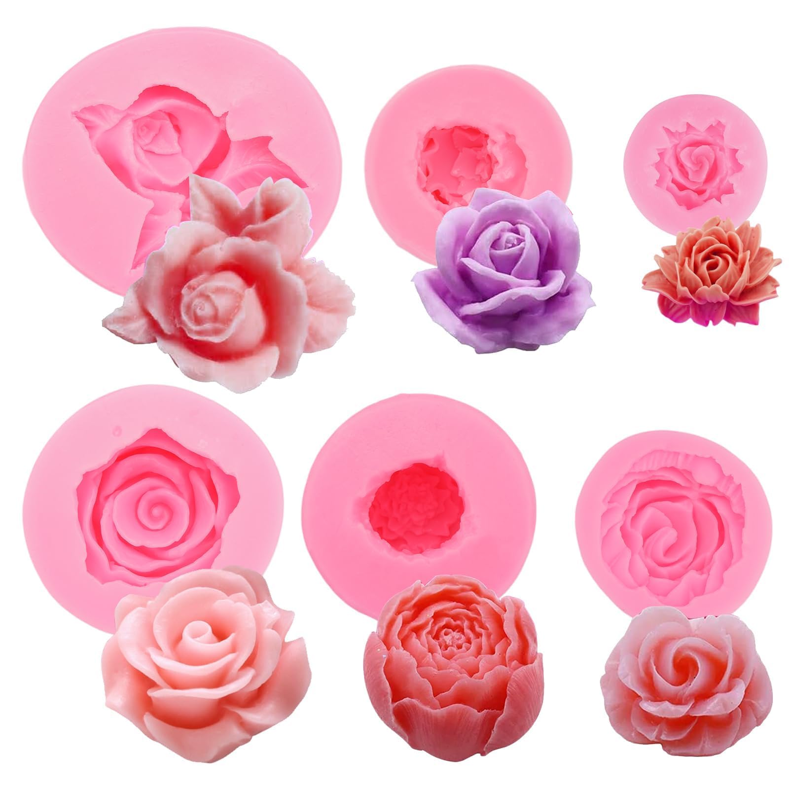 6 Pieces Flower Candle Moulds 3.5-7.5 cm Silicone Moulds for Candle Making