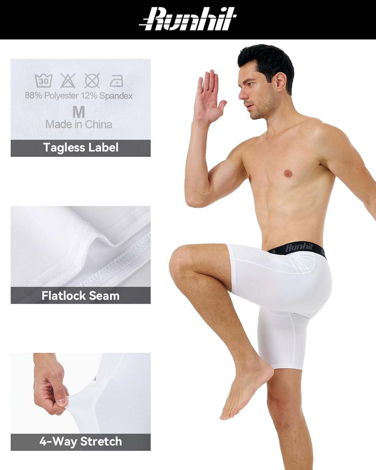 Runhit Men's Compression Shorts with Pockets Athletic Running Spandex Shorts Sports Workout Performance Base Layer Underwear - Image 5