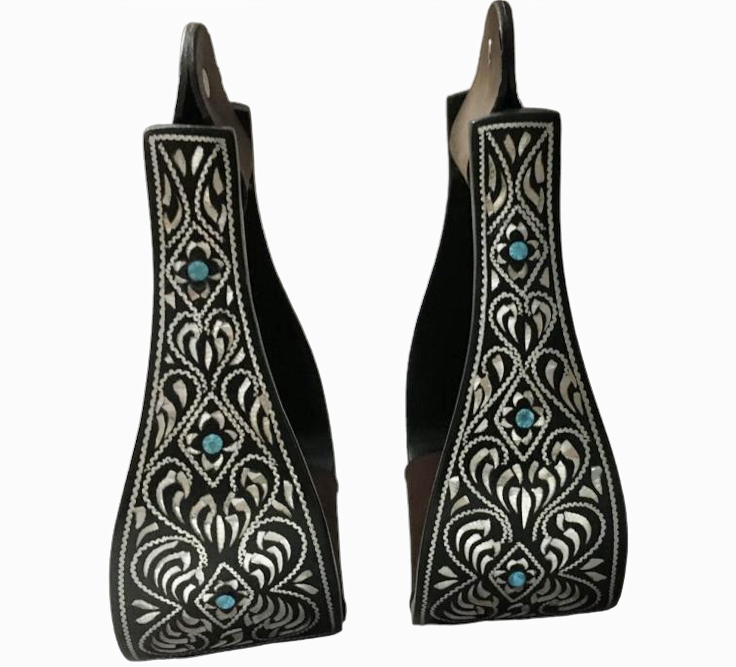 Majestic Ally Western Horse Aluminum Black Engraved Stirrups- Adults