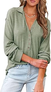 Women Casual Button Down Fall Blouses 2025 Long Sleeve Solid Business Work Tops Cute Relaxed Fit Shirts