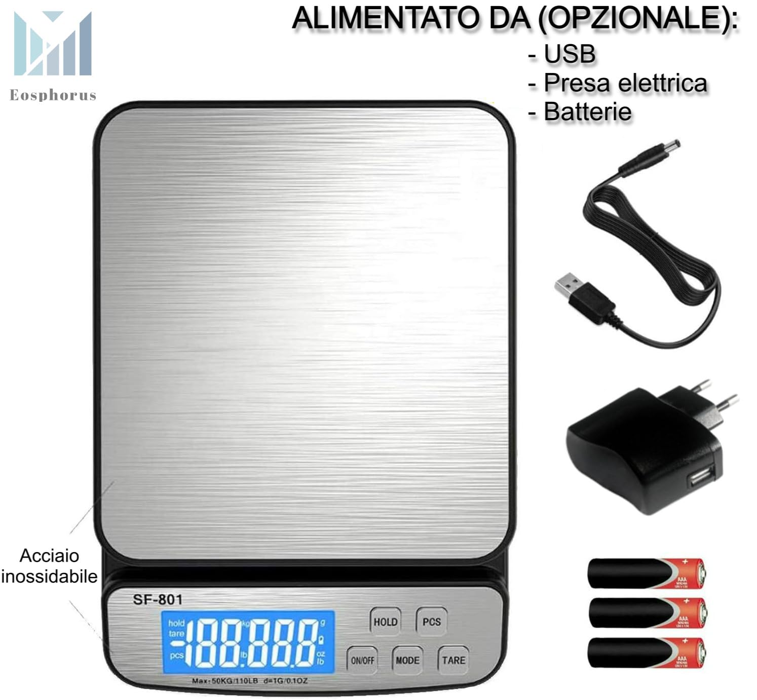Bilancia Pesapacchi Postale Digitale 50kg Professionale in Acciaio Inox