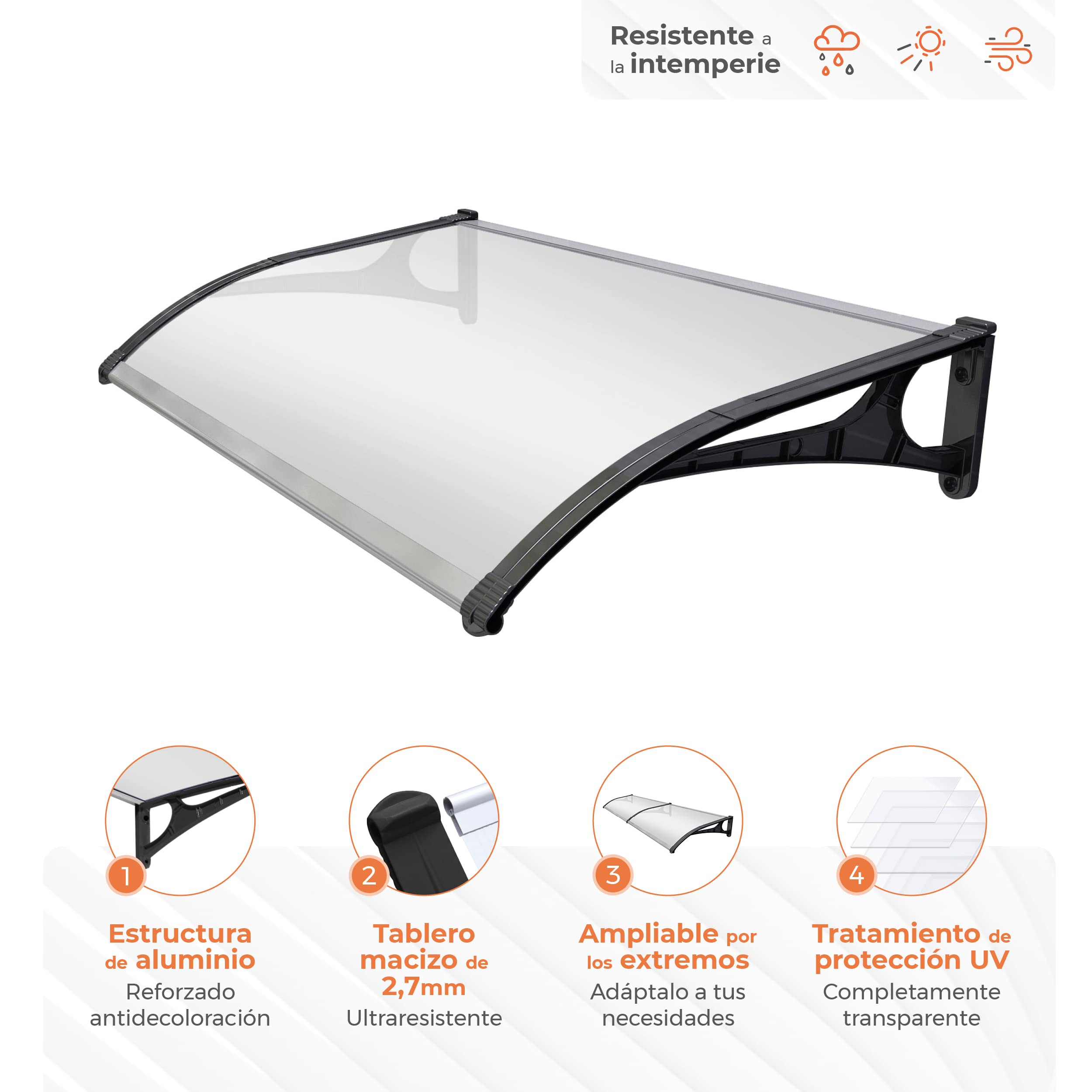 Luifel voor deuren, ramen, sneeuwval, veranda, schaduw voor buiten, dak, van polycarbonaat-afdekking, 80 x 120 cm