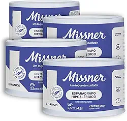 Fita Esparadrapo Impermeável Cirúrgica Hipoalérgico Discreta Missner 2,5cm X 4,5m - 4 Unidades