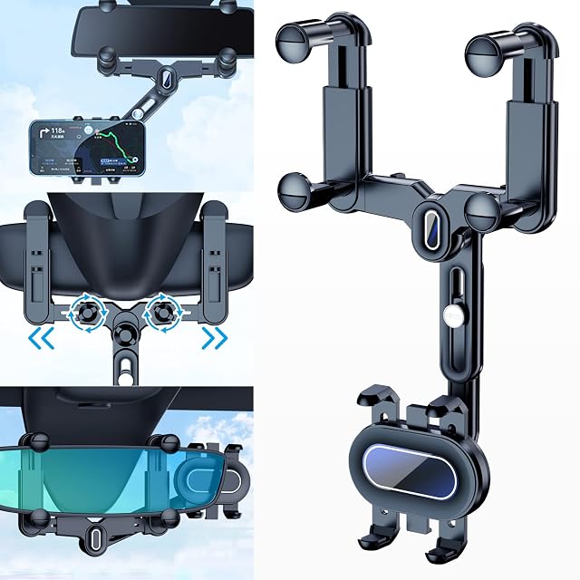 Phone Mount for Car 360 Rotatable and Retractable Car Phone Holder Mount Free Adjustment Rear View Mirror Phone