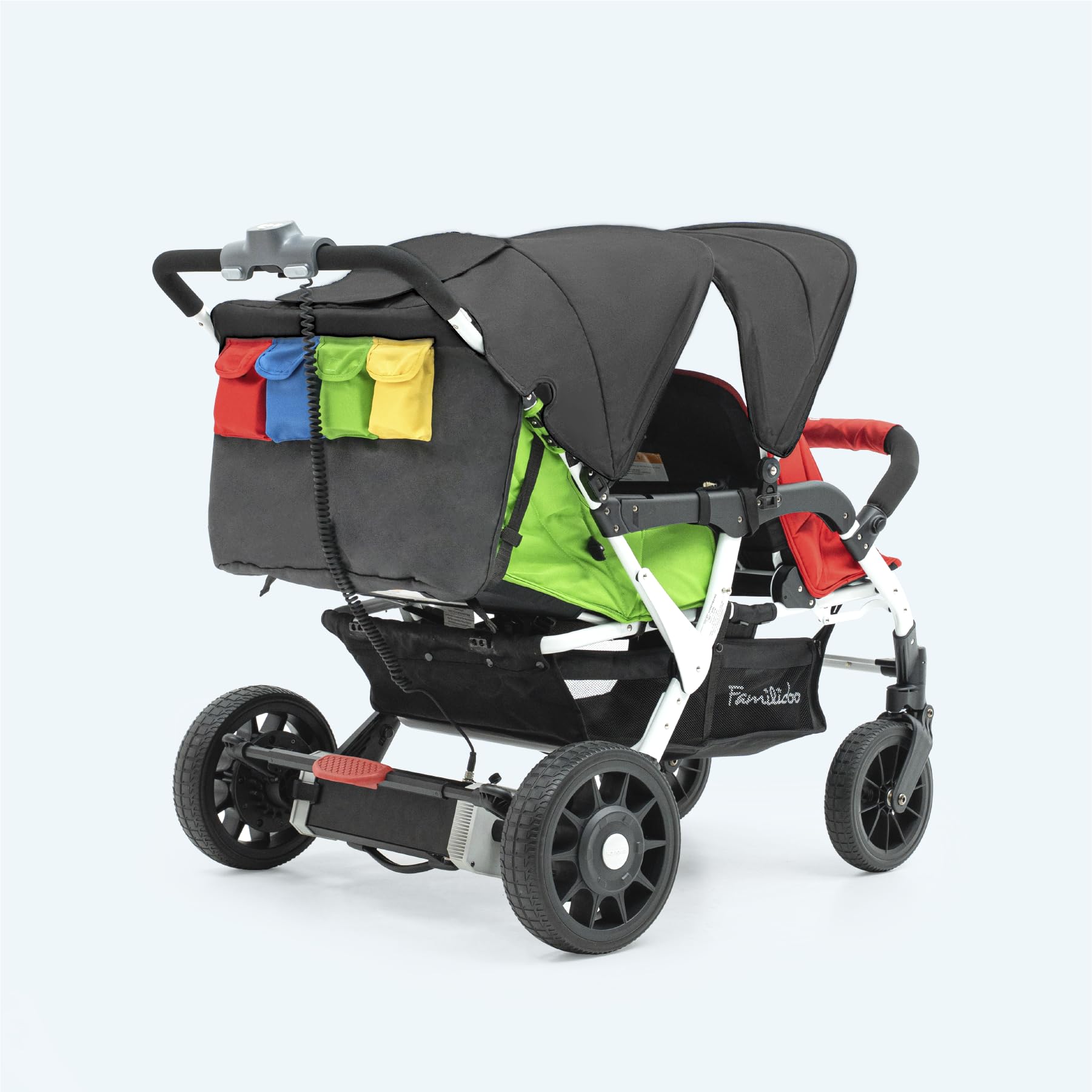 Quad Electric Stroller Wagon for Kids – Motorized 4-Seater Baby Stroller with 5-Point Safety Harness & All Reclining Seats – Foldable, Safe & Secure for Infants & Toddlers (Rainbow)