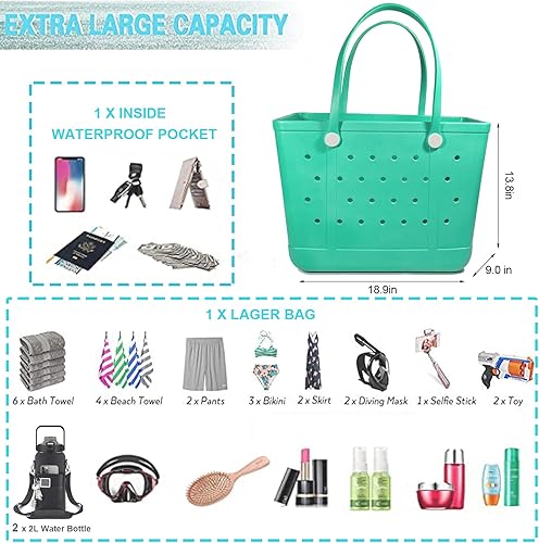 Miniatura 5 de Bolsa de mano extra grande de goma para la playa, bolsa de playa lavable y duradera, bolsa de viaje para piscina, bote y deportes Beach Bag,