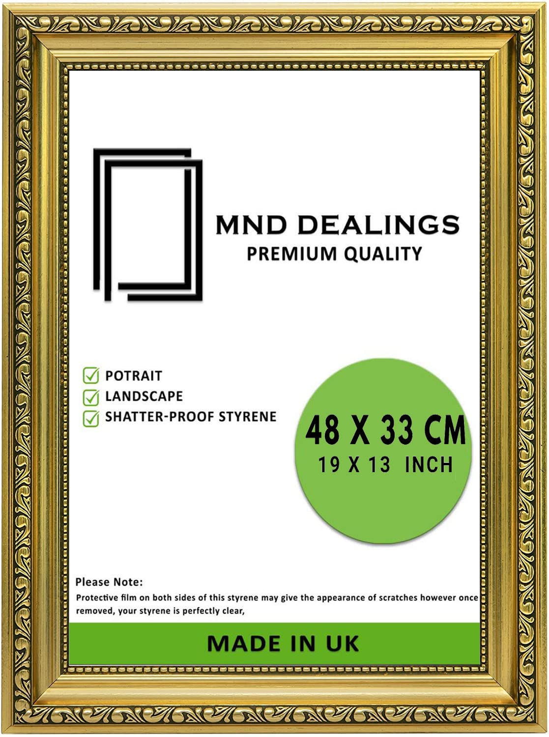 MND Dealings Ornate Shabby Chic 19X13 Picture Photo Poster Frame -Gold Antique Vintage Style - MDF Backing Board with Perspex Sheet | for Gift Wall Art Gallery Home Decor-19X13 (48.3X33 CM)